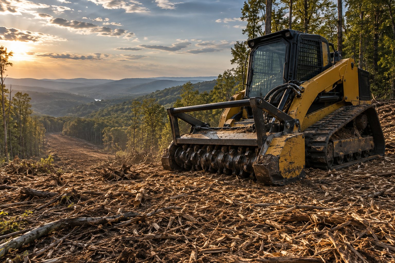 Concept image of forestry equipment on a cleared corridor